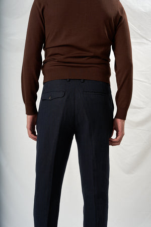 ALVISE hemp cotton wool HERRINGBONE navy 4210