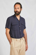COLLARE CAMP lino cento dobby blu navy 3106