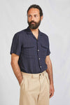 CAMP COLLAR hundred dobby linen navy 3106