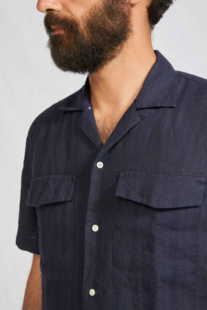 CAMP COLLAR hundred dobby linen navy 3106