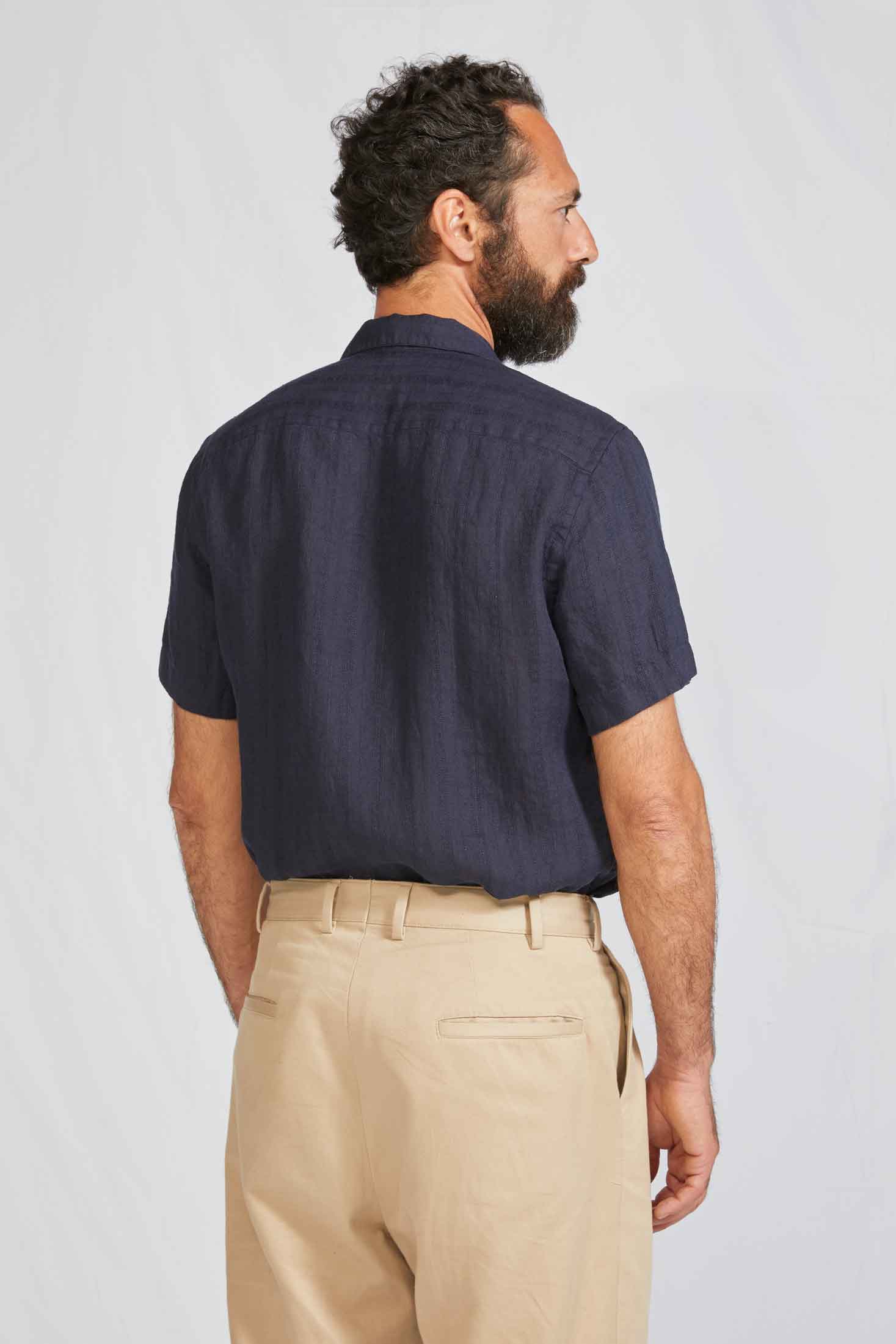 CAMP COLLAR hundred dobby linen navy 3106