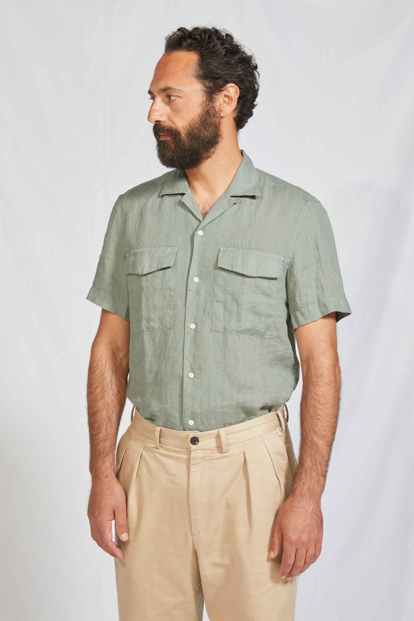 CAMP COLLAR hundred dobby linen sage 3107