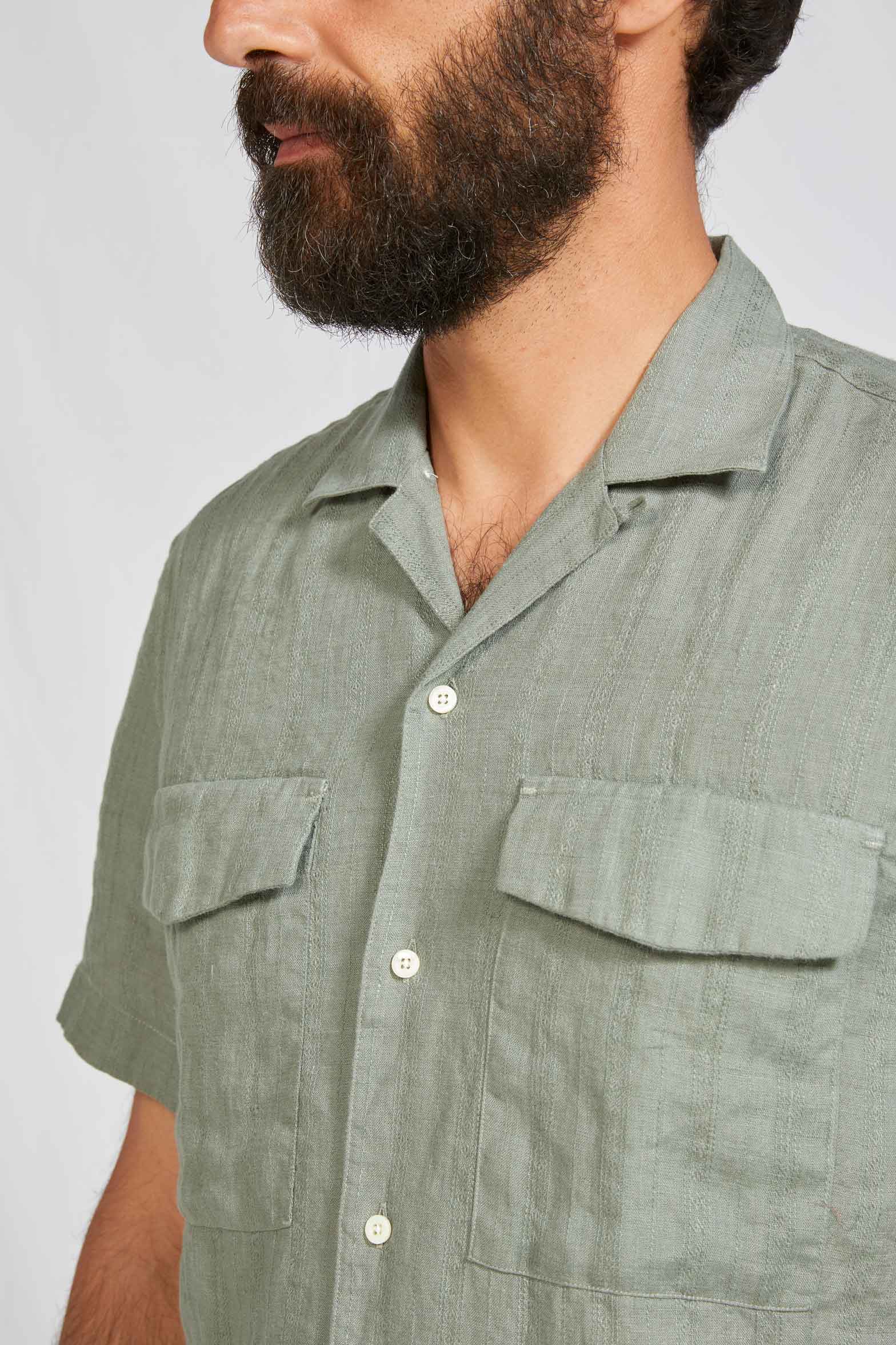 CAMP COLLAR hundred dobby linen sage 3107