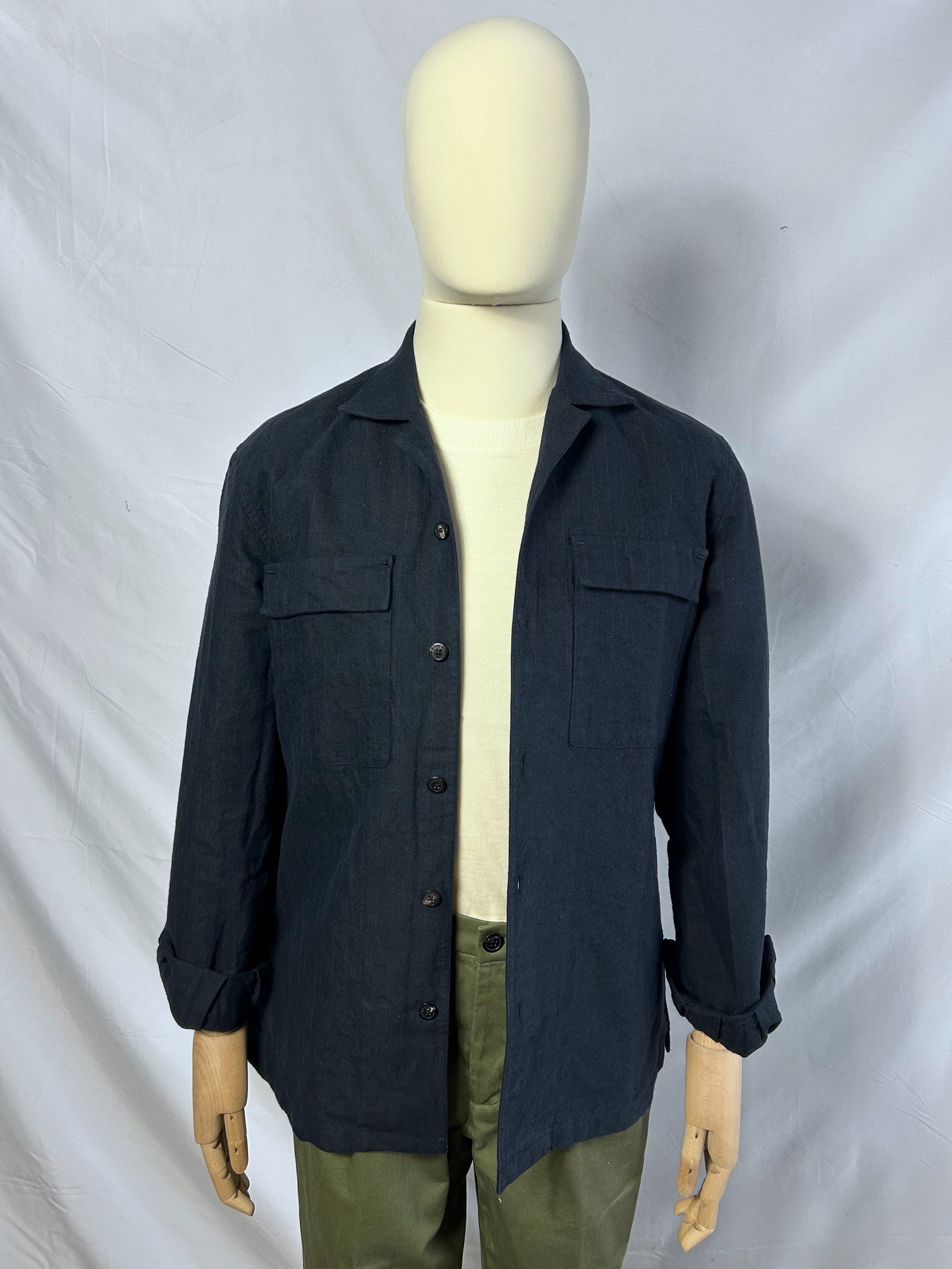 AMEDEO cotone canapa riga blu navy 3219