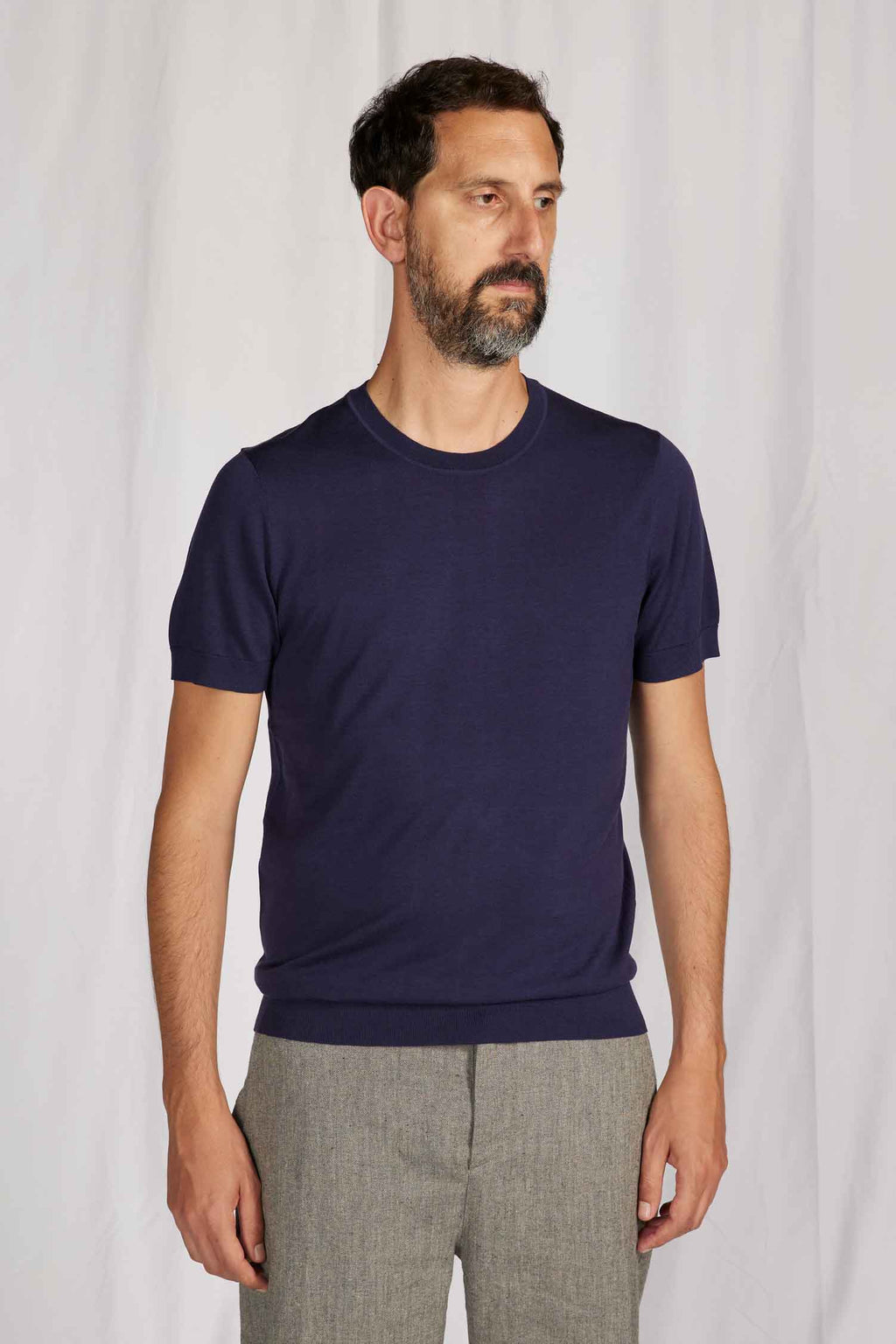 ROUND COLLAR knit silk BLUE
