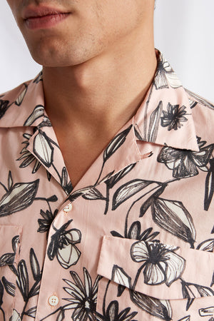 camp collar cotton rayon limited print 1141