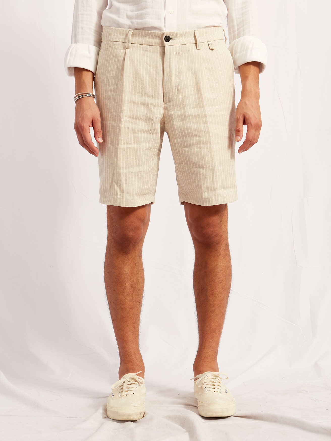 half miniera hemp linen cotton white stripe 2144