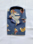 COLLARE CAMP cotone lino stampa fiori blu navy 1125 - ESCLUSIVO ON LINE