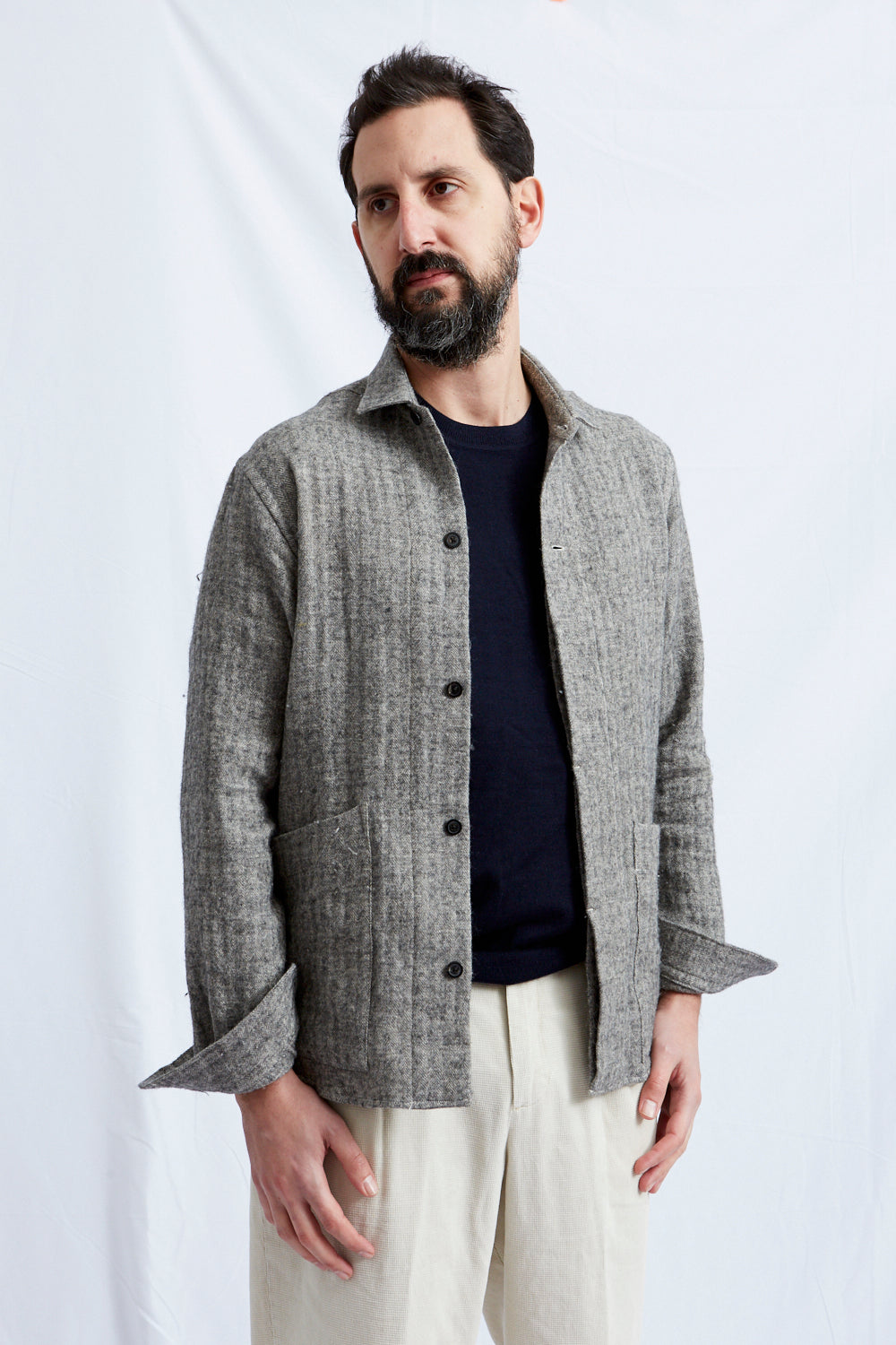 KIMI linen wool brushed herringbone gray 2220