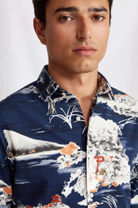 Liberty cotton rayon hawaiian navy print 1103