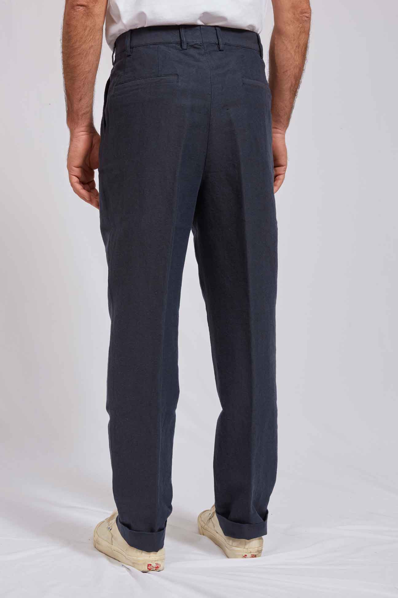 LUCIO hemp cotton navy herringbone 3136