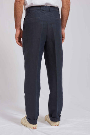 LUCIO hemp cotton navy herringbone 3136