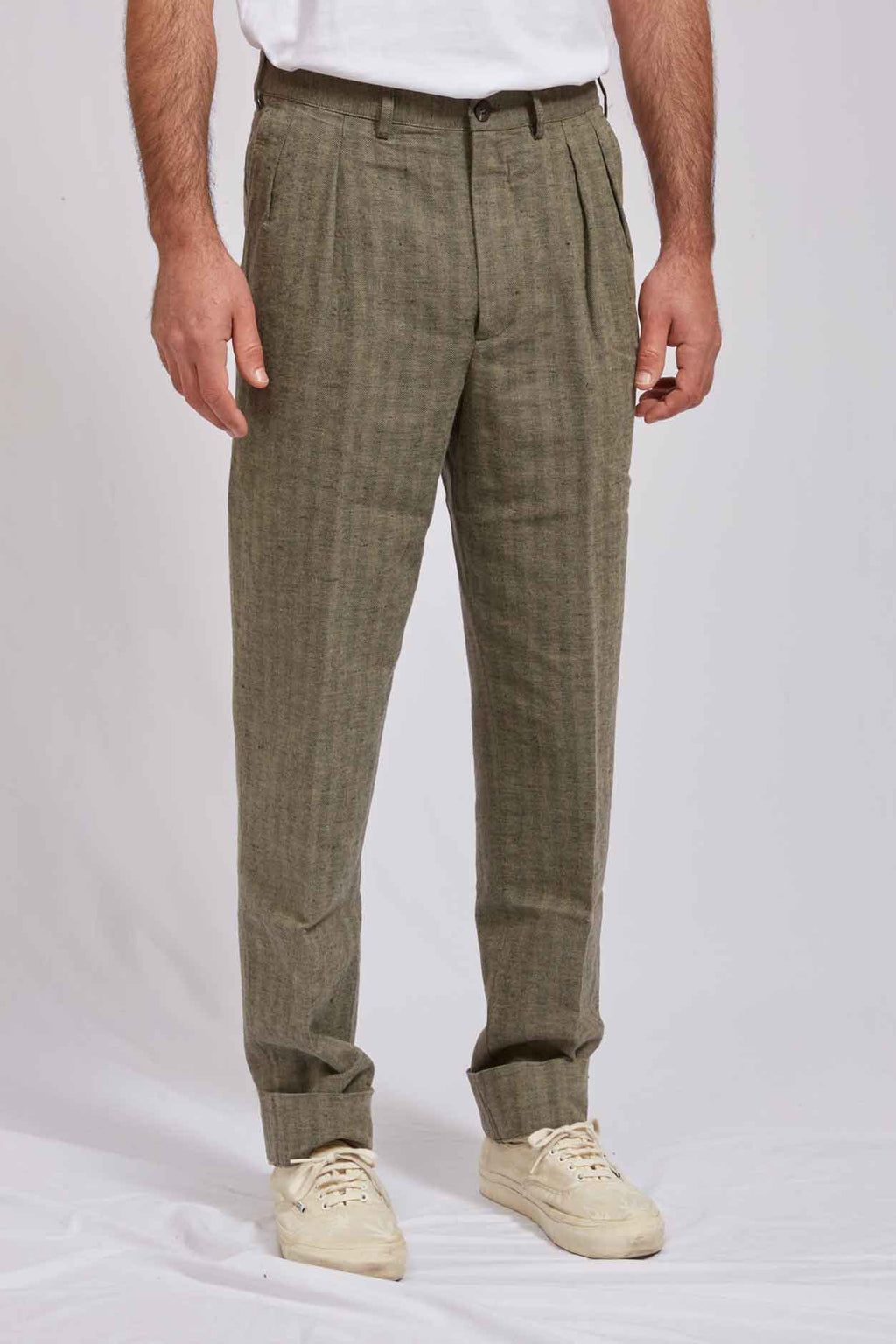 LUCIO hemp cotton green herringbone 3137