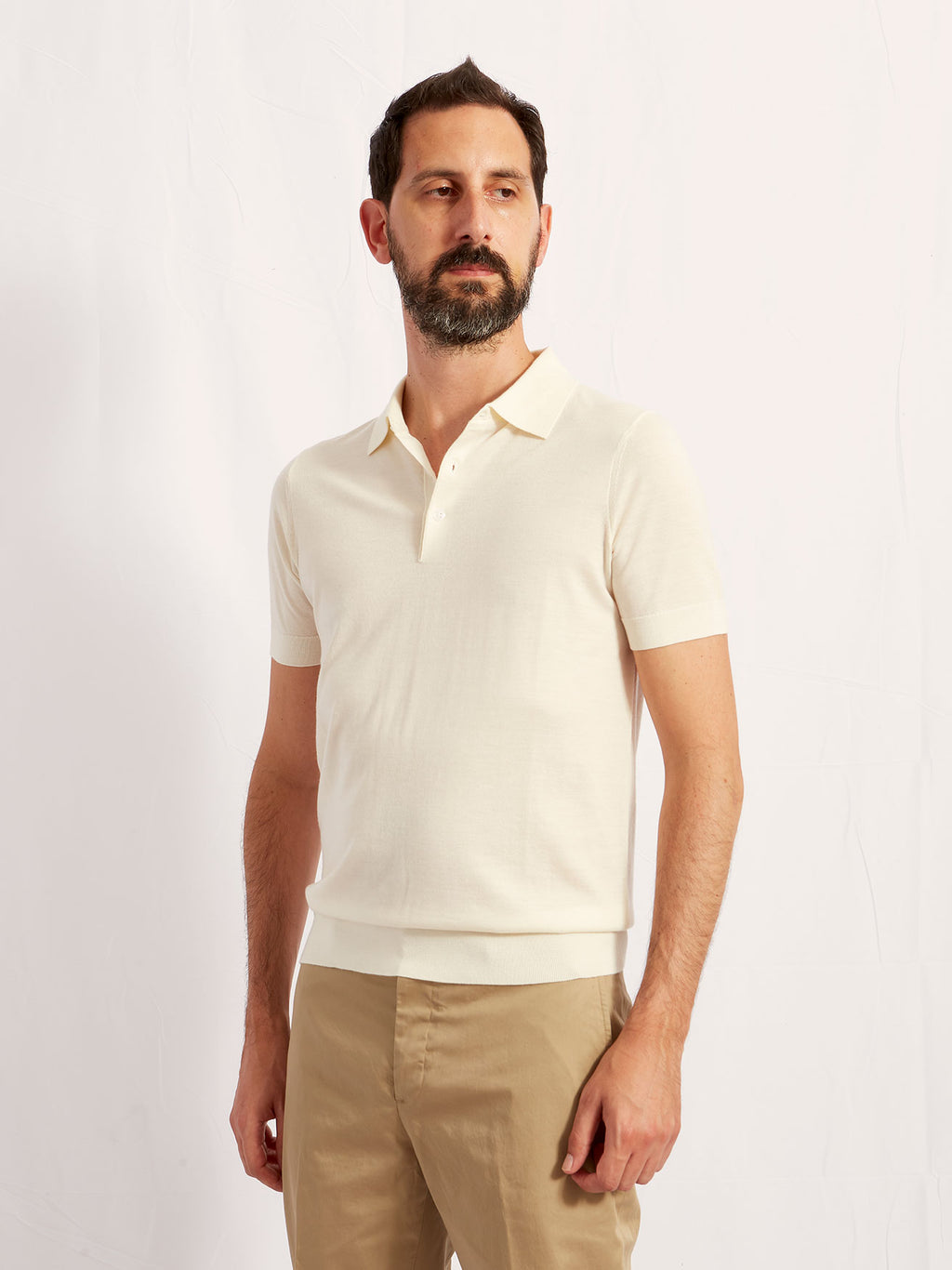 colletto polo in lana merino burro