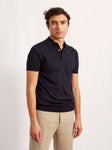 colletto polo in lana merino blu scuro