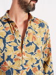 POLO POP OVER lino cotone stampa fiori navy senape 2161
