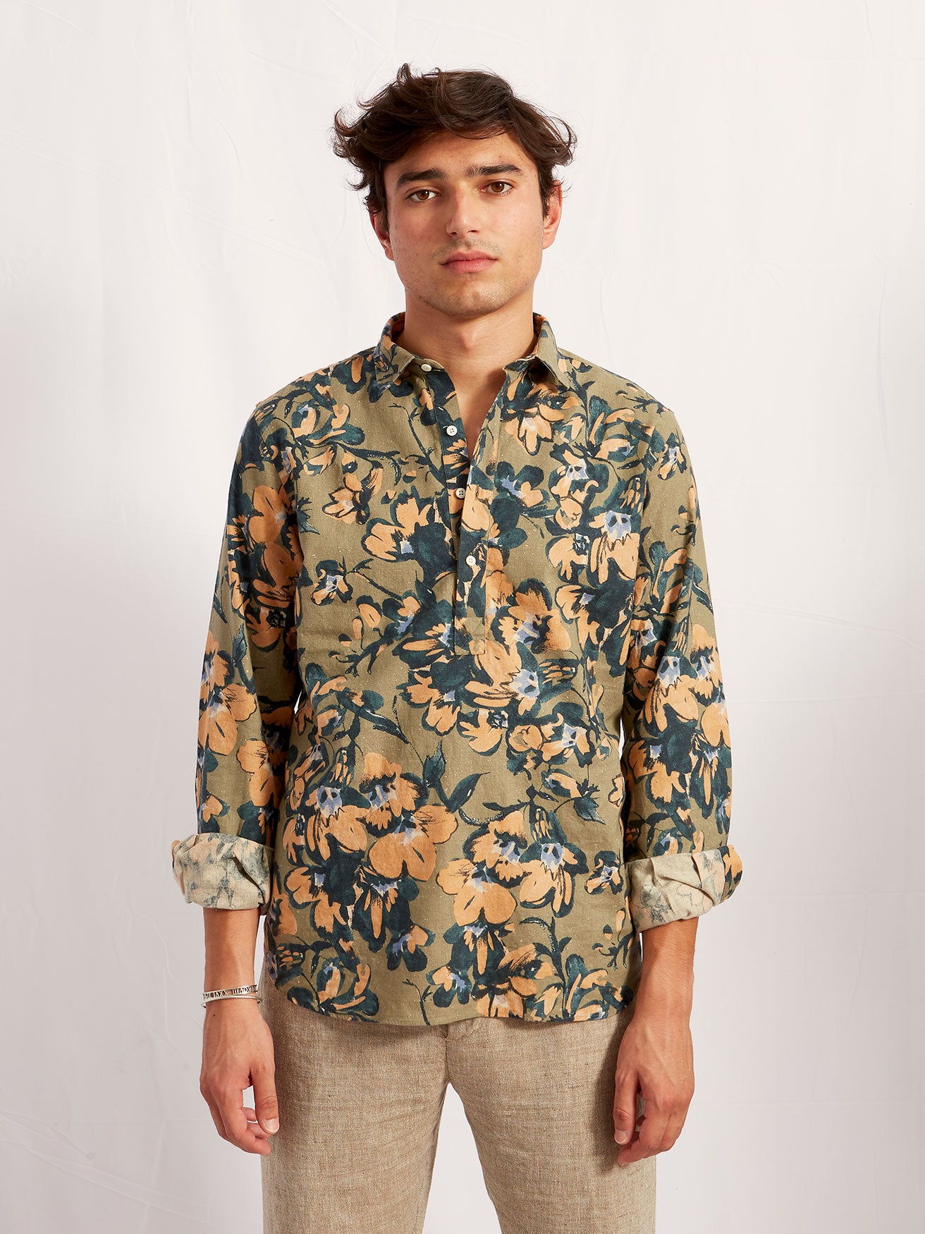 POLO POP OVER linen cotton flower green print 2163