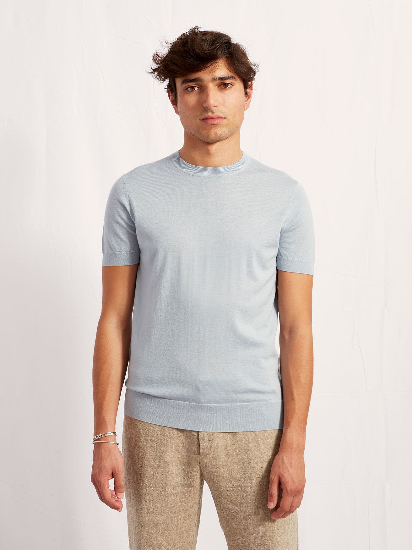colletto tondo in lana merino celeste
