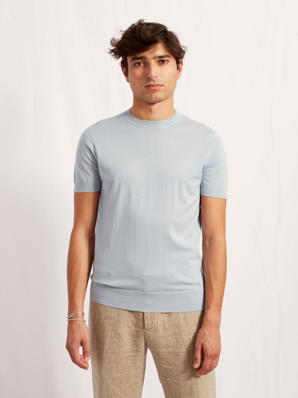 colletto tondo in lana merino celeste